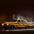 Yellow taxicab riding fast at night Royalty Free Stock Photo