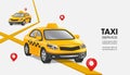 yellow taxis or cabs is driving to drop off passengers following the yellow GPS Royalty Free Stock Photo