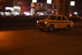 Yellow taxt moving shot in kolkata . Taxi cab on the streets . Safe drive .