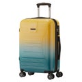 Yellow and teal gradient hard shell rolling suitcase with black handle and wheels luggage Royalty Free Stock Photo