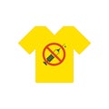 Yellow tee shirt. No drugs allowed. Syringe with forbidden sign - no drug. Syringe icon in prohibition red circle. Royalty Free Stock Photo