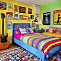 Yellow teenager bedroom and bed