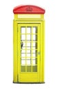 Yellow telephone cabin in London city.