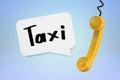 Yellow telephone and taxi bubble text