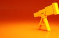 Yellow Telescope icon isolated on orange background. Scientific tool. Education and astronomy element, spyglass and