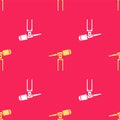 Yellow Telescope icon isolated seamless pattern on red background. Scientific tool. Education and astronomy element