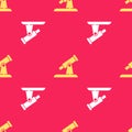 Yellow Telescope icon isolated seamless pattern on red background. Scientific tool. Education and astronomy element