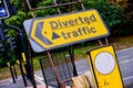 Yellow Temporary Diverted Traffic Road Sign