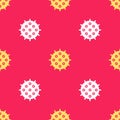 Yellow Tennis ball icon isolated seamless pattern on red background. Sport equipment. Vector Royalty Free Stock Photo