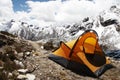 Yellow tent in the mountain