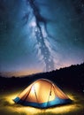 yellow tent under starry sky