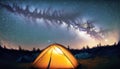 yellow tent under starry sky