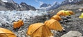 yellow tents on the Everest Base Camp at Gorak Shep in Nepal