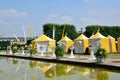 Yellow tents in Herrenhausen Gardens, Hannover, Lower Saxony, Ge Royalty Free Stock Photo