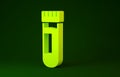 Yellow Test tube or flask with blood icon isolated on green background. Laboratory, chemical, scientific glassware sign Royalty Free Stock Photo