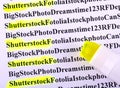 Yellow text selector in the background of the list of photostocks. Royalty Free Stock Photo