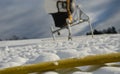 Yellow textile fire hose. it is used by ski owners to connect water to snow cannons and turbines with nozzles for the production o