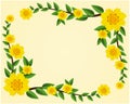 Yellow texture Blossom Flowers with green leaf on golden background decorated frame with vine background texture with space vector Royalty Free Stock Photo