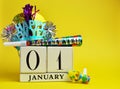 Yellow theme Save the date calendar for New Year, January 1