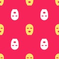 Yellow Thief mask icon isolated seamless pattern on red background. Bandit mask, criminal man. Vector Illustration Royalty Free Stock Photo