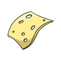 Yellow thin slice of cheese, vector cartoon