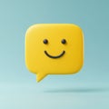 A yellow, three-dimensional speech bubble with a smiling face made of simple black Royalty Free Stock Photo