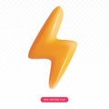yellow thunder bolt 3d. cute cartoon stlye. 3d mesh vector cartoon icon