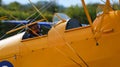 Yellow Tiger Moth Biplane close Up of Pilot in Flying Goggles,