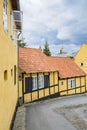 Yellow timber-framed houses Gudhjem Denmark