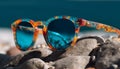 Yellow tinted sunglasses reflect beauty of tropical summer generated by AI Royalty Free Stock Photo