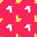 Yellow Toilet bowl icon isolated seamless pattern on red background. Vector Illustration