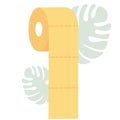 Yellow toilet paper with a monster. Vector over white background. Flat icon yellow roll of toilet paper. Isolated Royalty Free Stock Photo