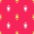 Yellow Toilet urinal or pissoir icon isolated seamless pattern on red background. Urinal in male toilet. Washroom