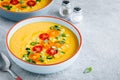 Yellow Tomato Gazpacho. Spanish summer cold soup Royalty Free Stock Photo