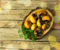 Yellow tomatoes Beauty King on an old wooden table Royalty Free Stock Photo