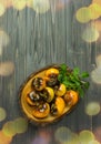 Yellow tomatoes Siberian tiger on an old wooden table Royalty Free Stock Photo