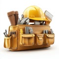 Yellow Tool Bag Full of Construction Tools and Hard Hat Royalty Free Stock Photo