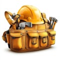 Yellow Tool Bag with Helmet and Tools Construction Worker Essentials Royalty Free Stock Photo