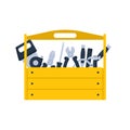 Yellow toolbox with instruments and hand tools inside Royalty Free Stock Photo