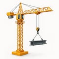 Yellow Tower Crane Lifting Steel Beam Construction Image Royalty Free Stock Photo