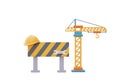 Yellow tower crane and Under construction sign,Construction tools and equipment,Happy labour day.3d rendering Royalty Free Stock Photo