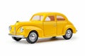 Yellow toy car on white background with white background. Generative AI Royalty Free Stock Photo