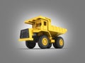 Yellow toy dump truck isolated on gray grdient gradient background 3d render
