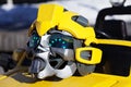 Yellow toy helmet for robot figure