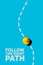 Yellow toy rubber duck follows the guidelines on the road. Following the right path or direction in business