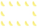 Yellow toy sleeping moon or banana background with copy space for text or design in center.