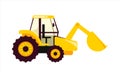 Yellow tractor with bucket. Vector illustration in cartoon flat style isolated on white background Royalty Free Stock Photo