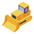 Yellow tractor bulldozer icon, isometric style