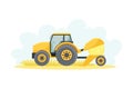 Yellow tractor hay baler, agricultural farming machinery vector illustration