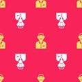 Yellow Trader icon isolated seamless pattern on red background. Businessman trading stocks. Vector